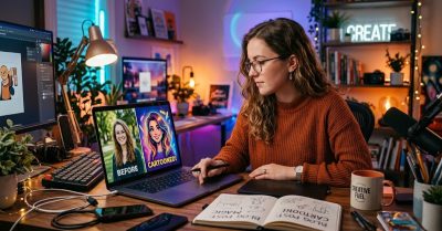 photo to cartoon conversion before and after example